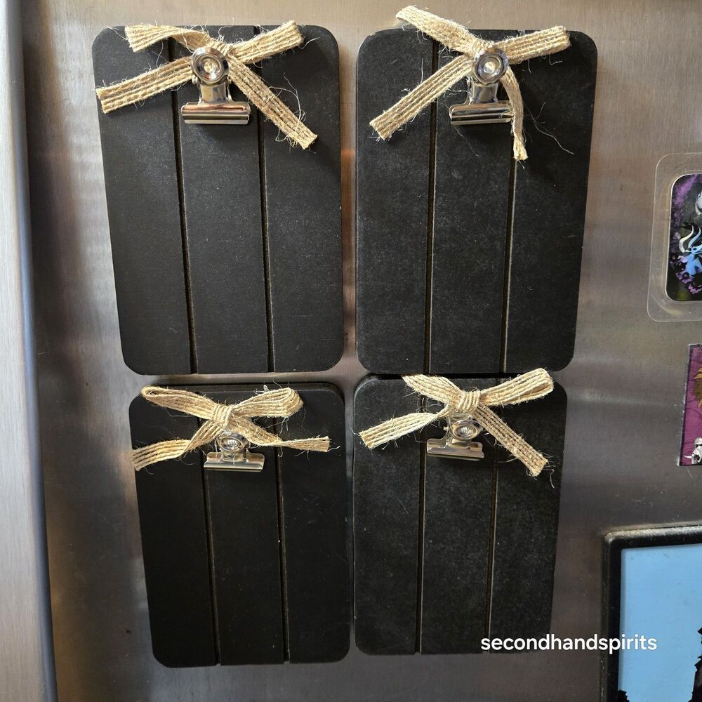 Mini Wood Clipboards Photo Frame Lot 4 Magnetic Burlap Bow Rustic Wallet Size
